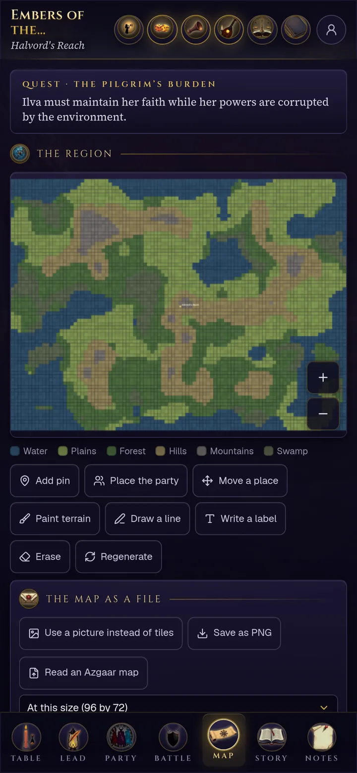 The Map tab on a phone showing the region map full width